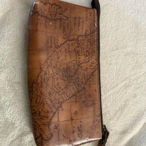 Vintage Map Print Brown Leather clutch